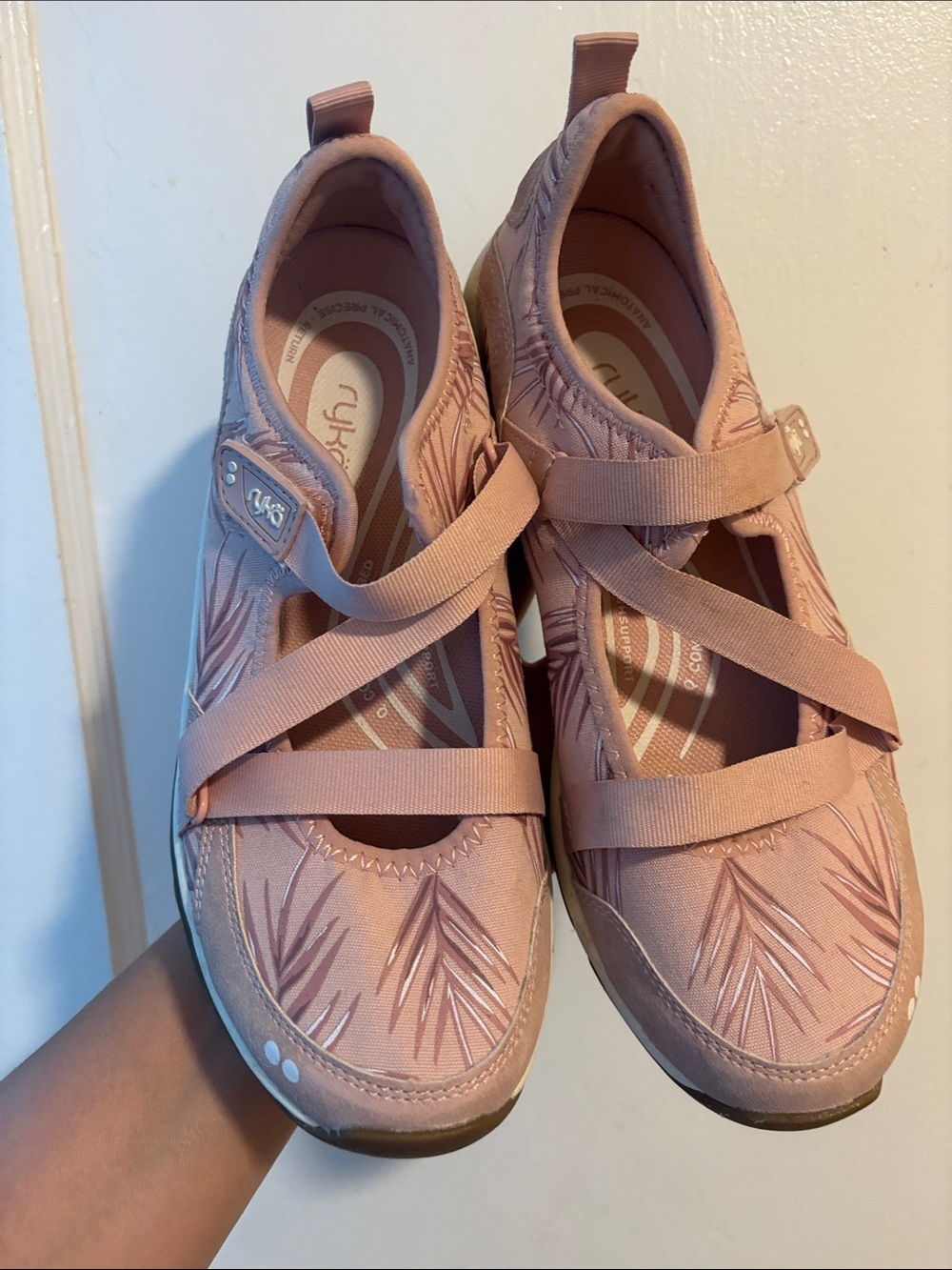 Ryka Pink Mary Jane Moccasins with Elastic Crisscross Straps